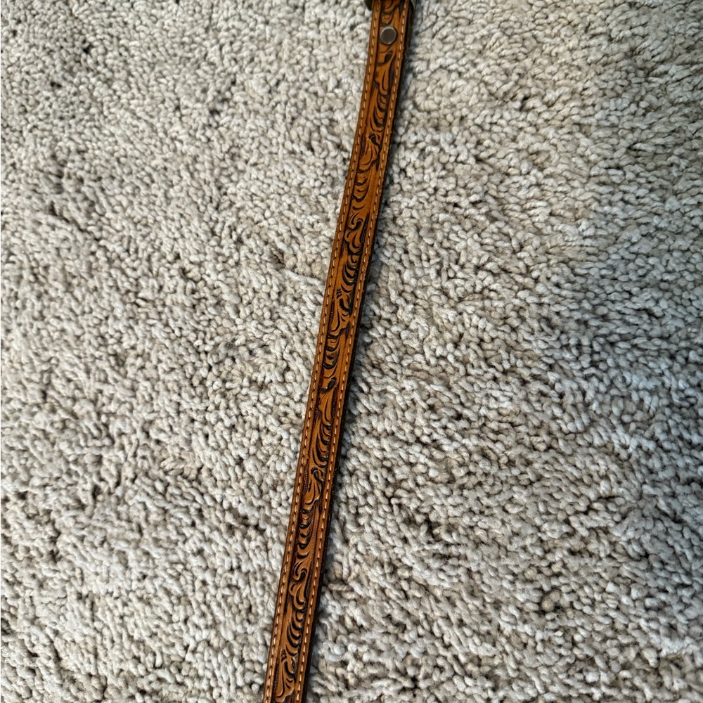 Tooled Leather Belt with Silver Buckle - Picture 3 of 3